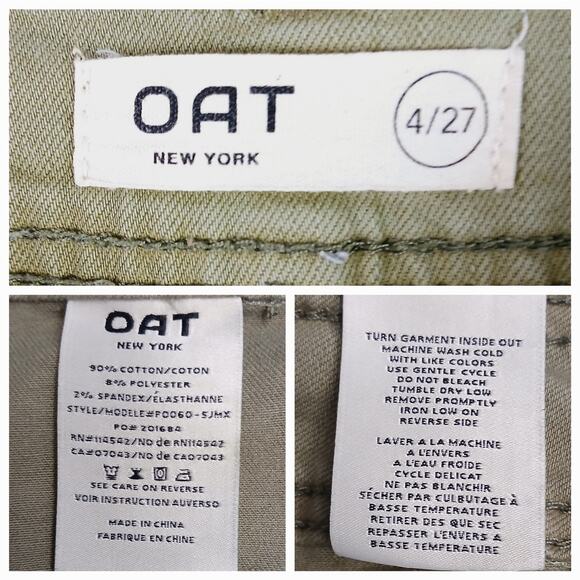 Oat New York SZ 4/27 Army Green Cargo Jeans Cropped Raw Edge - Picture 5 of 5
